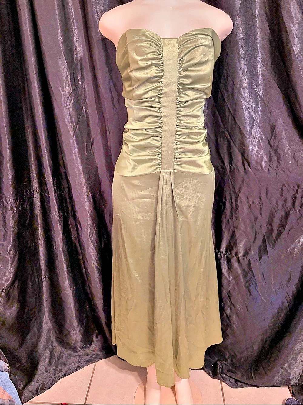 Jessica McClintock Ruched Strapless Maxi Dress in Green Size 14